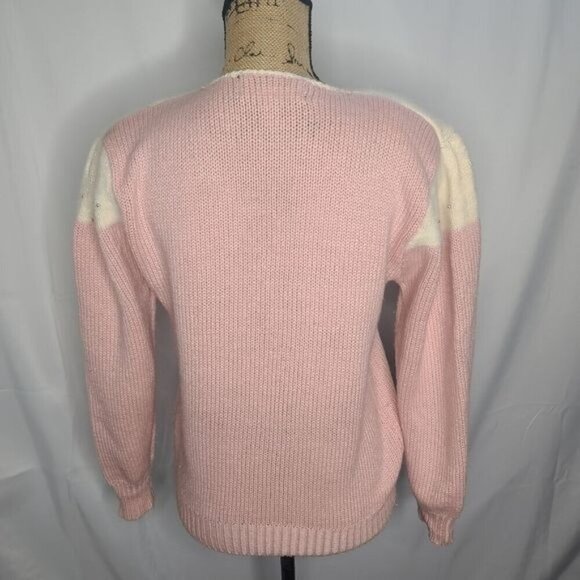 Vintage 90s Dana Scott Wool Pastel Pink Bedazzled Sweater - Picture 6 of 13